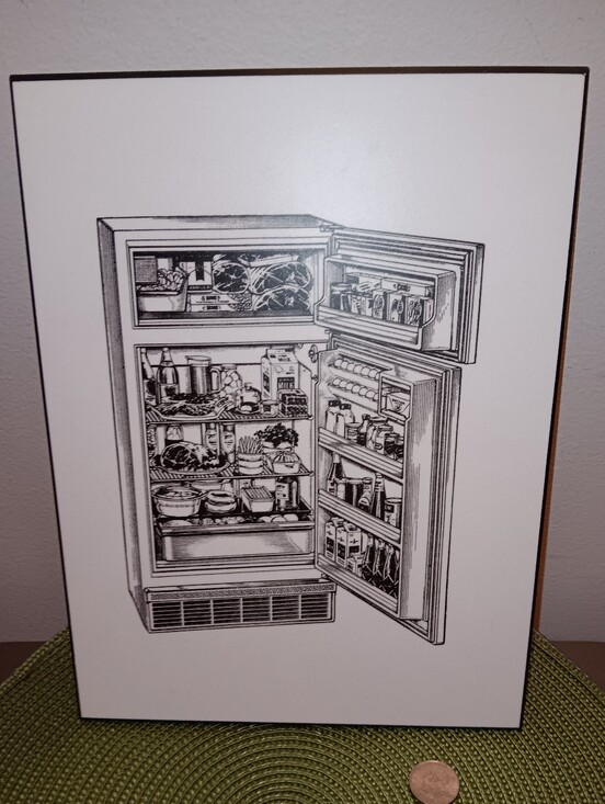 Other - Line Illustration of Vintage Stocked Refrigerator on MDF Plaque